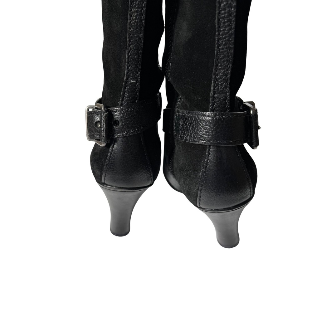 Cole Haan Vtg Y2K Black Suede Faux Leather Strap Zip Tall Boot Heel Womens 6 - Picture 4 of 10